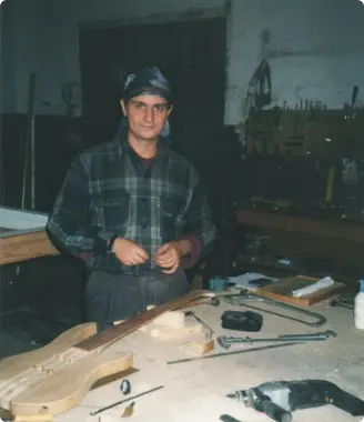 Master Luthier Vadim Gavrylenko in his workshop, 1998
